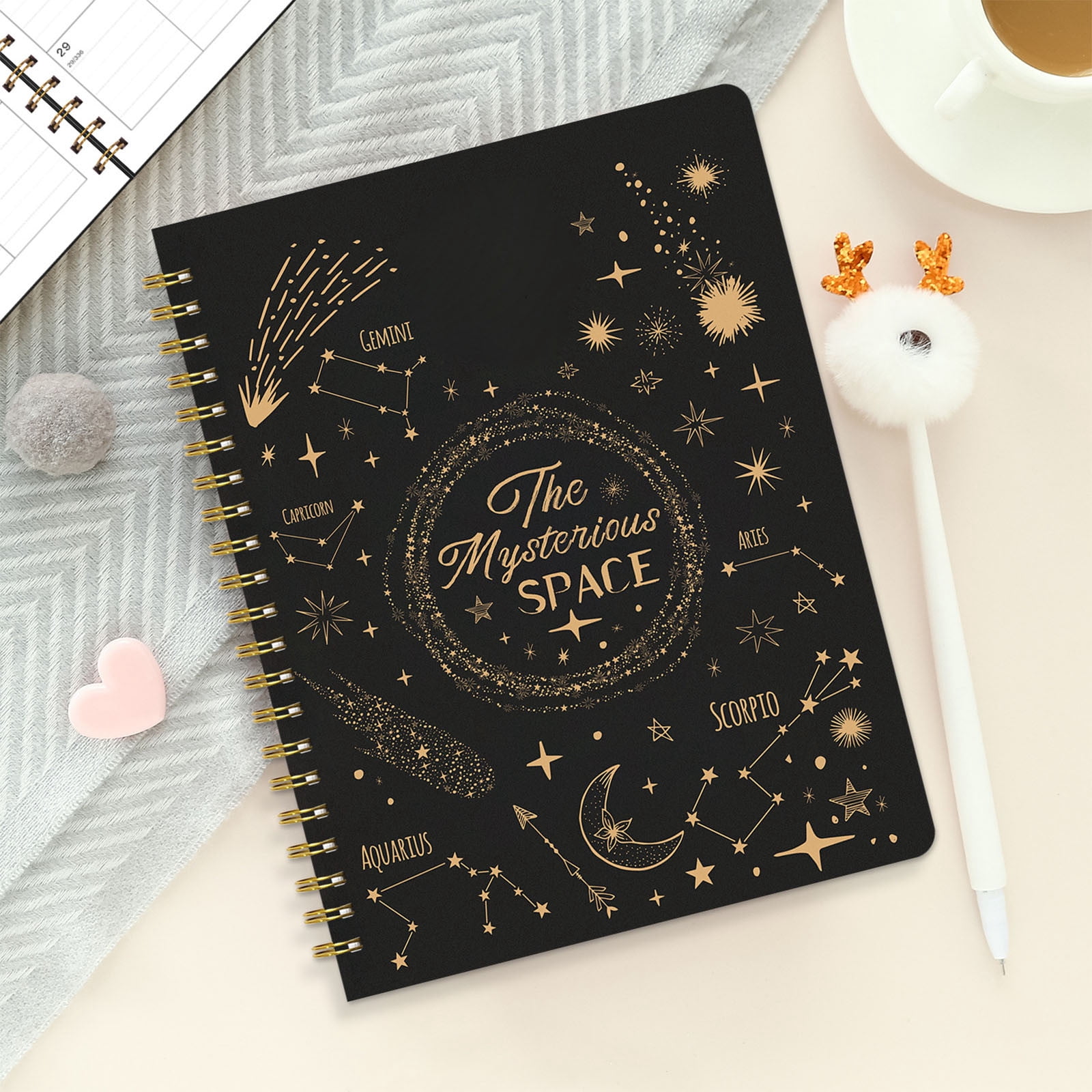 Tuvgenk Black Spiral Notebook A4 Subject Notebook Stars No Bleed Travel Diary with Separating Pages