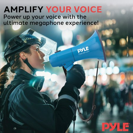 Pyle パイル 40W メガホン サイレン付き 拡声器 コンパクト電池式 単1乾電池６本で作動 折りたたみ式ハンドル ハンドヘルドマイクと携帯