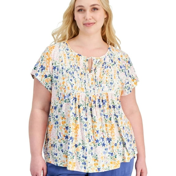 Tommy Hilfiger Womens Floral Peplum Blouse, Multicoloured, Plus Size, 0X