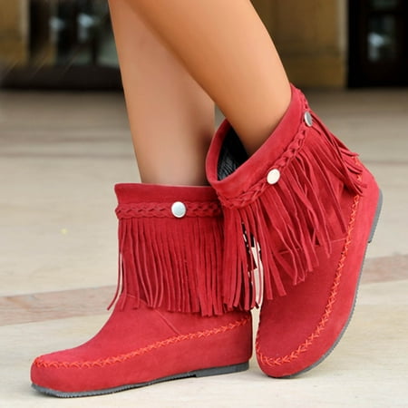 

Alueeu Women s Ankle Boots Suede Women s Color Tassel Solid Boots Boots Fashion Flat Slip-On Fashion Retro women s boots