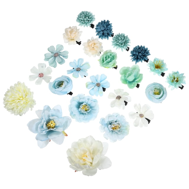 23 piezas de clips para el cabello con flores falsas, accesorios para el cabello de flores para mujeres y niñas, color azul