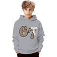 thumbnail image 4 of Playtopia Youth Glitter Number 67 Pearl Bow Hooded Pullover 350g Polyester Long Sleeve Kangaroo Pocket Casual Sweatshirt 1PC Big Kids Sizes 100-160, 4 of 4