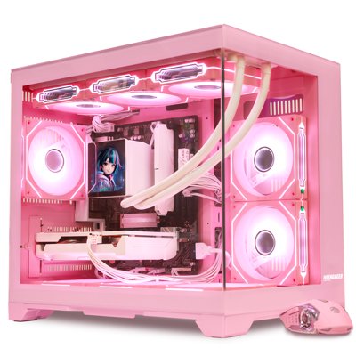 Hoengager Gaming PC -AMD Ryzen 7 9800X3D, RX 9070 GRE 12G, 16GB DDR5, 1TB SSD, 850W Gold PSU, 360 LCD Screen AIO, RGB Fusion 2.0, Win 11 - Pink