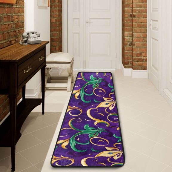 Ryvnso Mardi Gras Leaf Hallway Runner Rugs Floor Carpet Non Slip Entryway Mat 2' x 6'