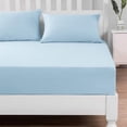 thumbnail image 2 of DaDa Bedding Soothing SeaFoam Sky Blue Cotton Fitted Bed Sheet w/Pillow Cases (JHW604), 2 of 9