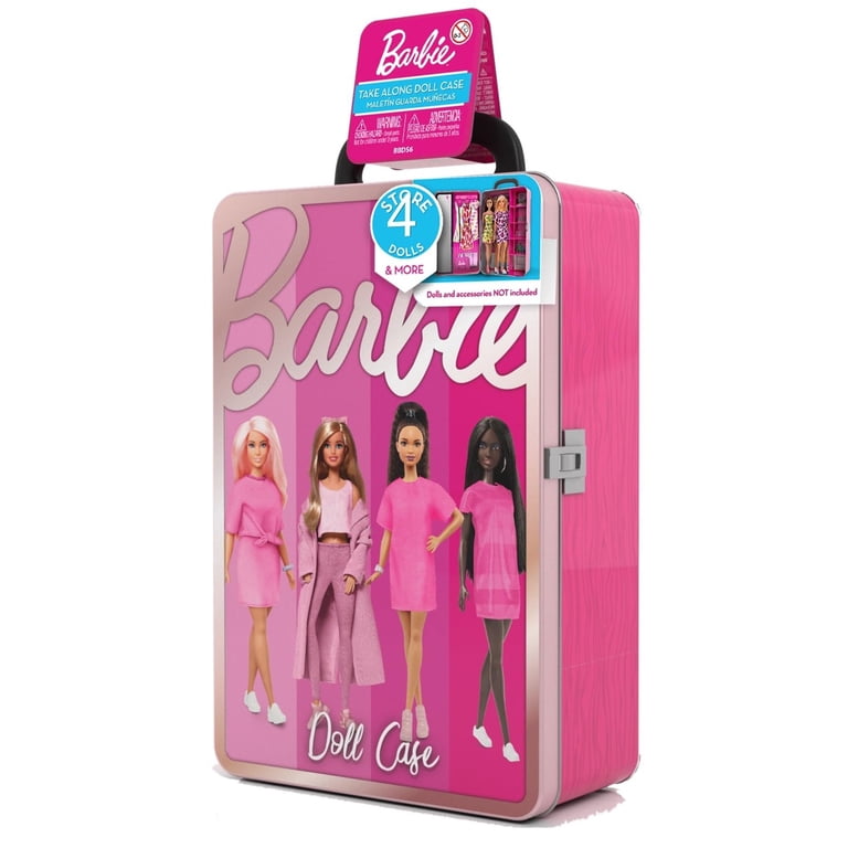 Barbie Metal Toy Storage Case, Fits Dolls, Pink Organizer for Kids