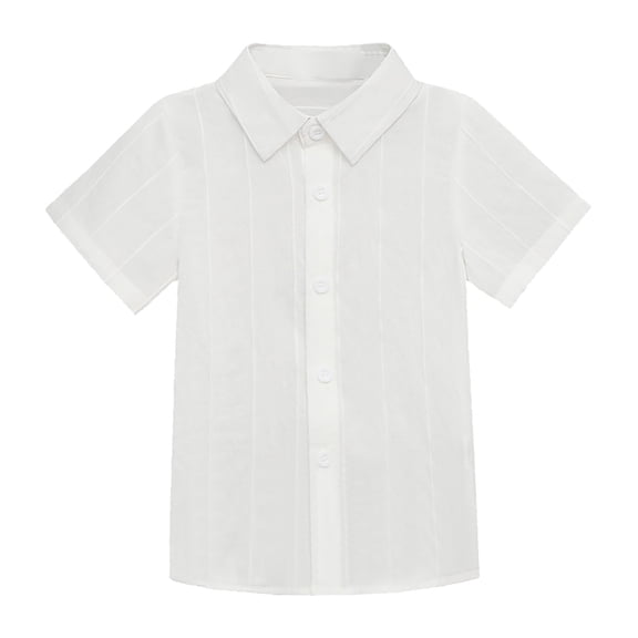 YunPes Boys' Casual Striped Button down Short Sleeve School 𝐔niform Shirts for Toddler Kids Summer Tops Birthday Wedding Outfits