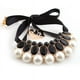 thumbnail image 1 of Las niñas elegante acrílico gemas de la cinta colgante de perlas grandes de la Mujer falso del collar Collar Gargantilla (Negro), 1 of 3