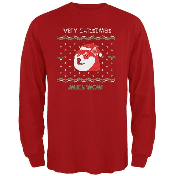 Doge Ugly Christmas Sweater Red Adult Long Sleeve T-Shirt