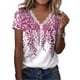 thumbnail image 1 of Camiseta de verano para mujer, Camiseta holgada de manga corta con cuello en V y ribete de encaje, Top estampado Floral para mujer, estampado B Rosa Rojo L, 1 of 6