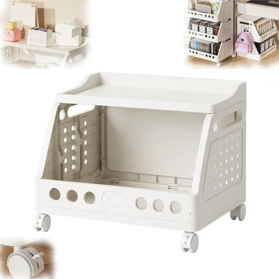 Multi-Tier Foldable Storage Organizer with Wheels, Rolling Storage Cart with Multiple Baskets, Collapsible Utility Cart for Kitchen Bathroom Bedroom and Office Organization