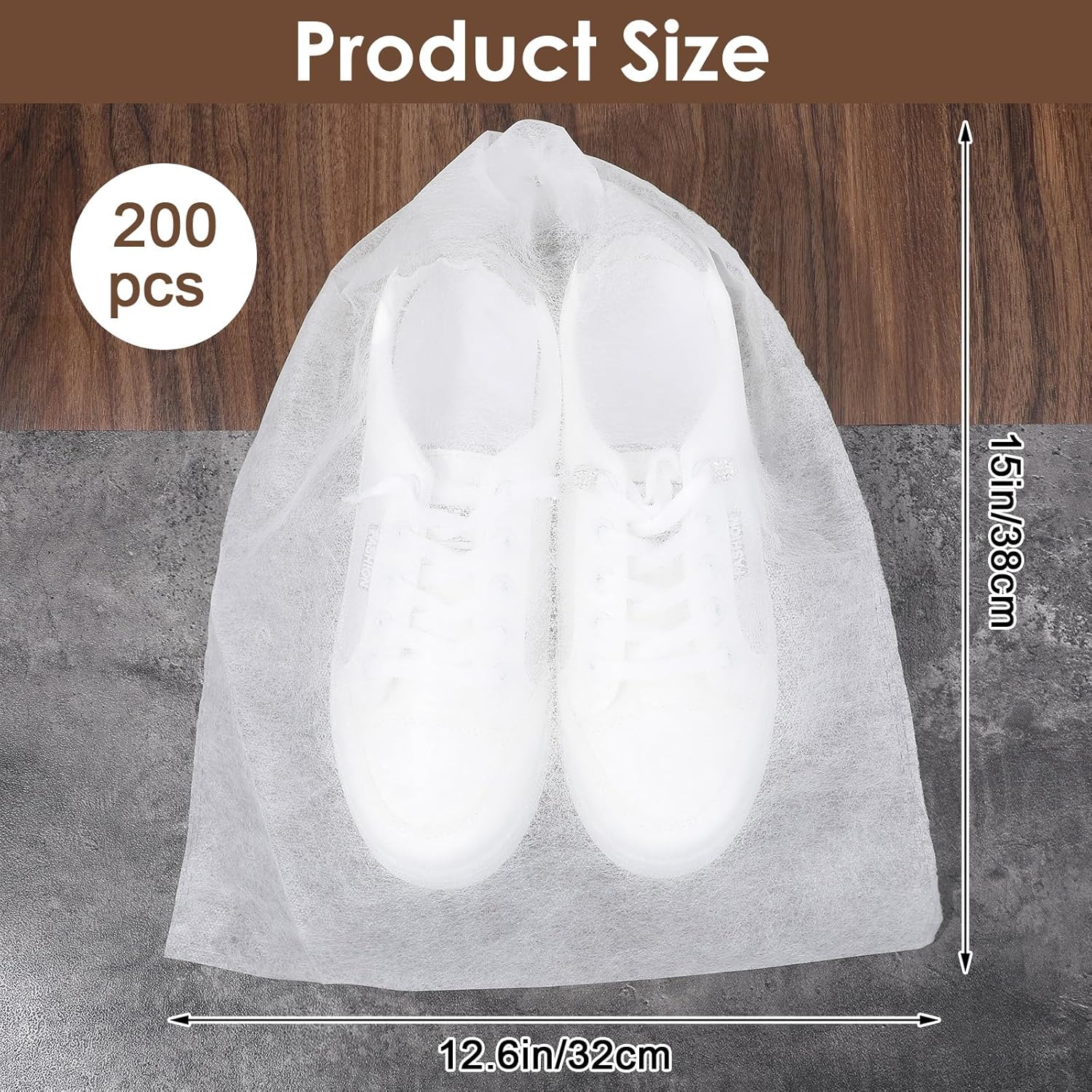 200 Pcs Travel Shoe Bag, Non-Woven Dust Bags for Handbags, Purses, Clear Drawstring Bags, Portable Breathable Shoe Storage Bag, 15 x 12.6 Inch