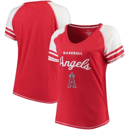Los Angeles Angels Soft as a Grape Women's Plus Sizes Three Out Color Blocked Raglan Sleeve T-Shirt -