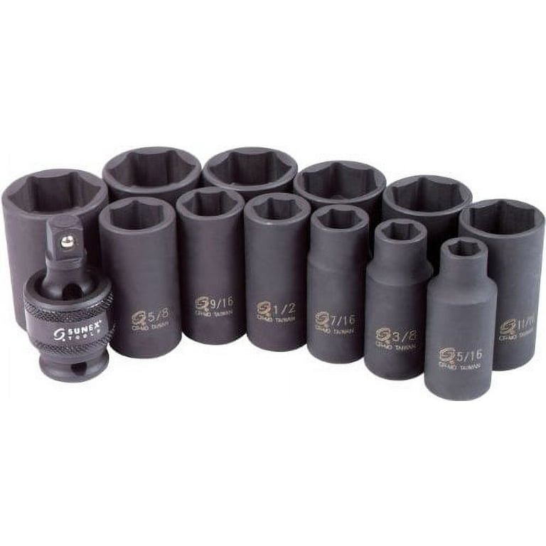 Sunex Tools 3327 Steel SAE 13 Piece Mid Depth Impact Socket Set, 3