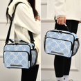 thumbnail image 5 of Light Blue Twill Checkerboard Insulated Lunch Bag Portable Cooler Bag Mommy Bag Large Capacity 6L, 5 of 9