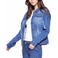 thumbnail image 2 of Women's Classic Distressed Cotton Denim Button Up Long Sleeve Jean Jacket (M, Medium Blue), 2 of 4