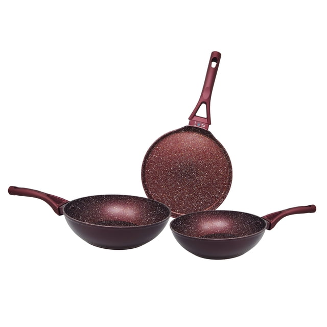 Set de 2 Woks y Comal Alfa Aluminio Tinto
