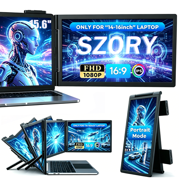 Laptop Screen Extender Portable Monitor Dual 15.6" 1080P IPS,Travel Monitor for 14-16.5",USB-C Plug & Play for Windows/Mac/Android/Switch/PS5/Xbox