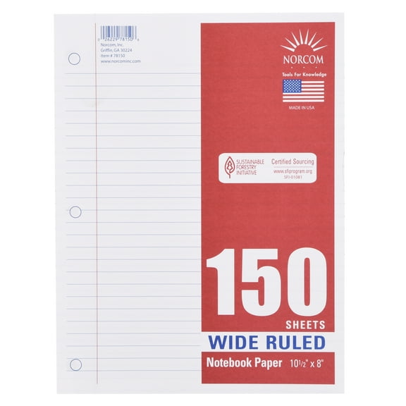 Norcom Filler Paper, Wide Ruled, 8" x 10.5"