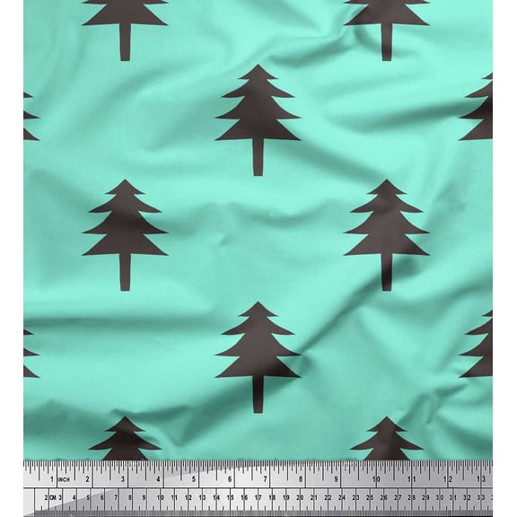 Soimoi Green Cotton Voile Fabric Christmas Tree Print Sewing Fabric Yard 42 Inch Wide
