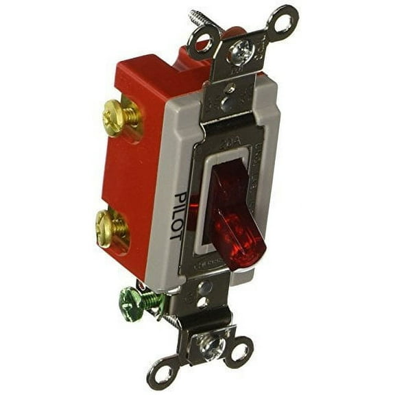 Hubbell HBL1222PL Double Pole Toggle, Industrial Grade, 20 amp, 120/277V, Pilot Light Red