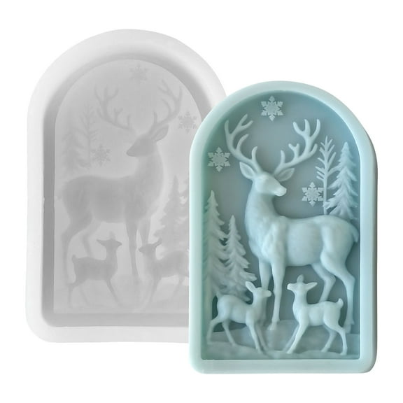 JDH 2PCS Christmas Deer Relief Silicone Molds Xmas Elk Gypsum Craft Molds for Aromatherapy Candle Cake Chocolate Cookie Handmade Soap Home Decor