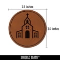 thumbnail image 2 of Church Building 2.5" Faux Leather Round Engraved Iron-On Patch - Brown, 2 of 6