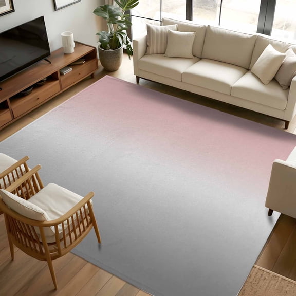 5x7 Area Rugs, Gradient Pink Grey, Non-Skid Rubber Backing Large Rectangle Rugs - Living Room Bedroom Home Office, Modern Abstract Color Ombré Art Indoor Floor Mat Carpets Washable Rug