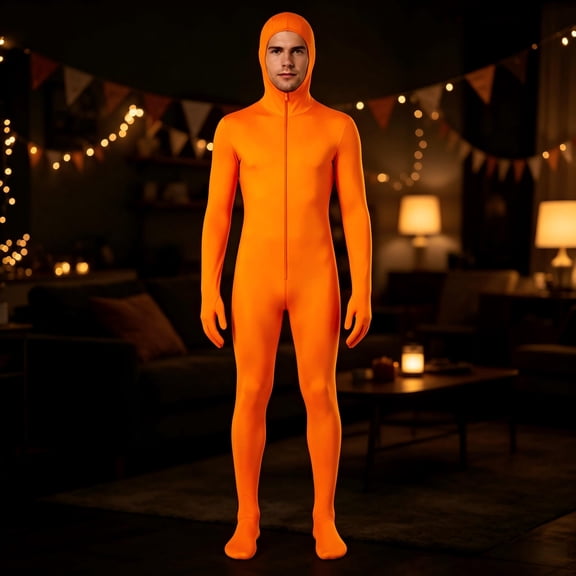 CAIVO Adult Solid Color Zentai Integrated Hood Footed Bodysuit, Elastic Breathable Skin-Tight Zipper Jumpsuit for Photography Carnival Party