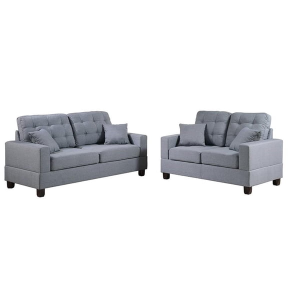 Poundex Furniture 2 Piece Fabric Sofa and Loveseat Set in Gray