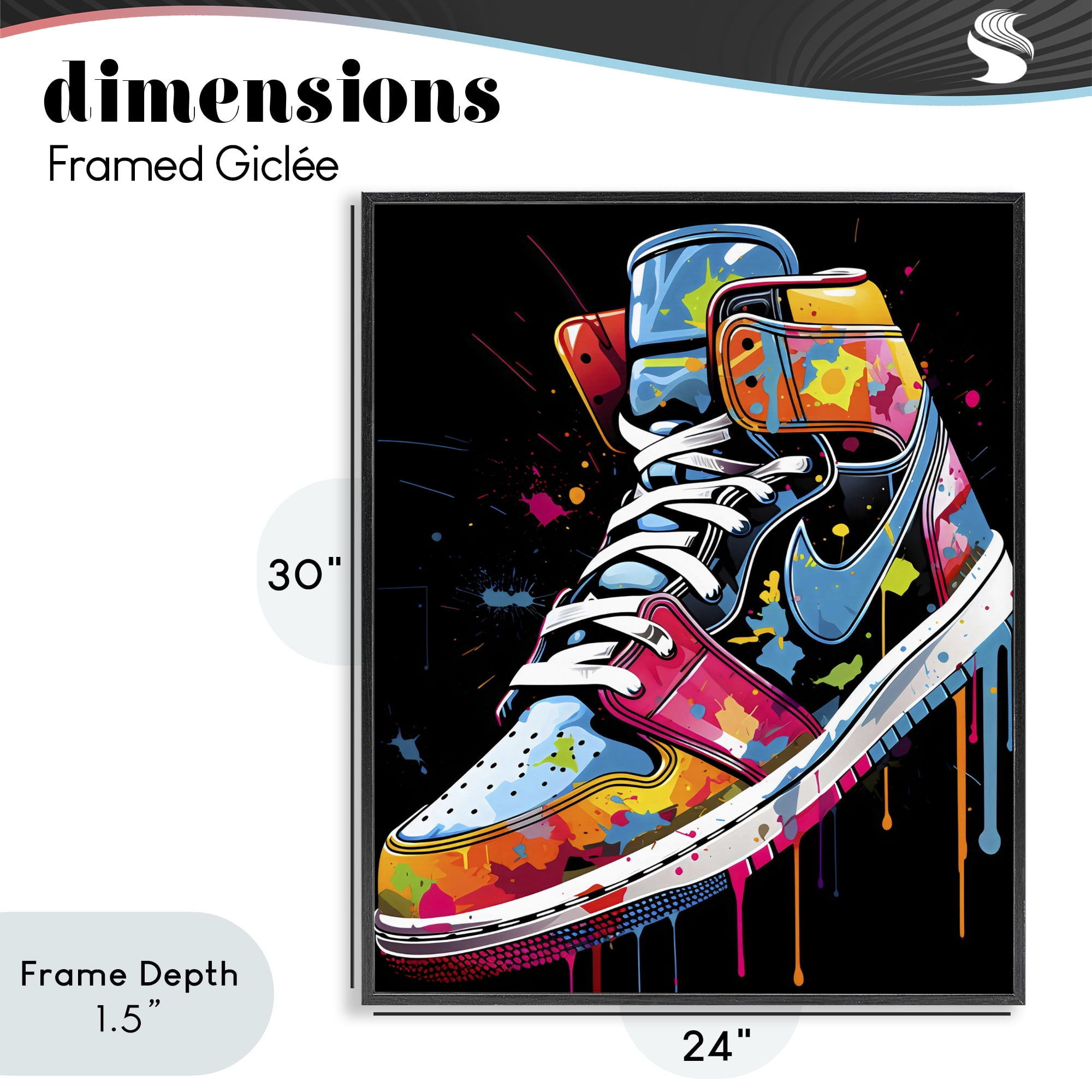 Stupell Industries Paint Drip High Top Sneakers Black Framed Giclee Art, design by Creative Studio