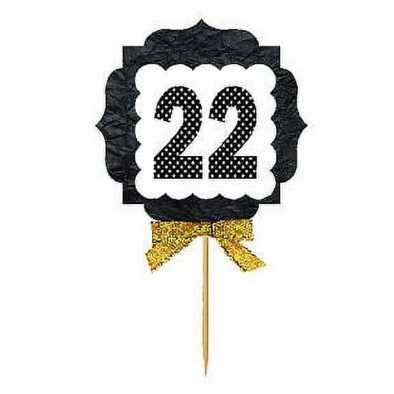 22nd Birthday / Anniversary Gold Ribbon Hand Crafted Novelty Cupcake Decoration Toppers / Picks -12ct