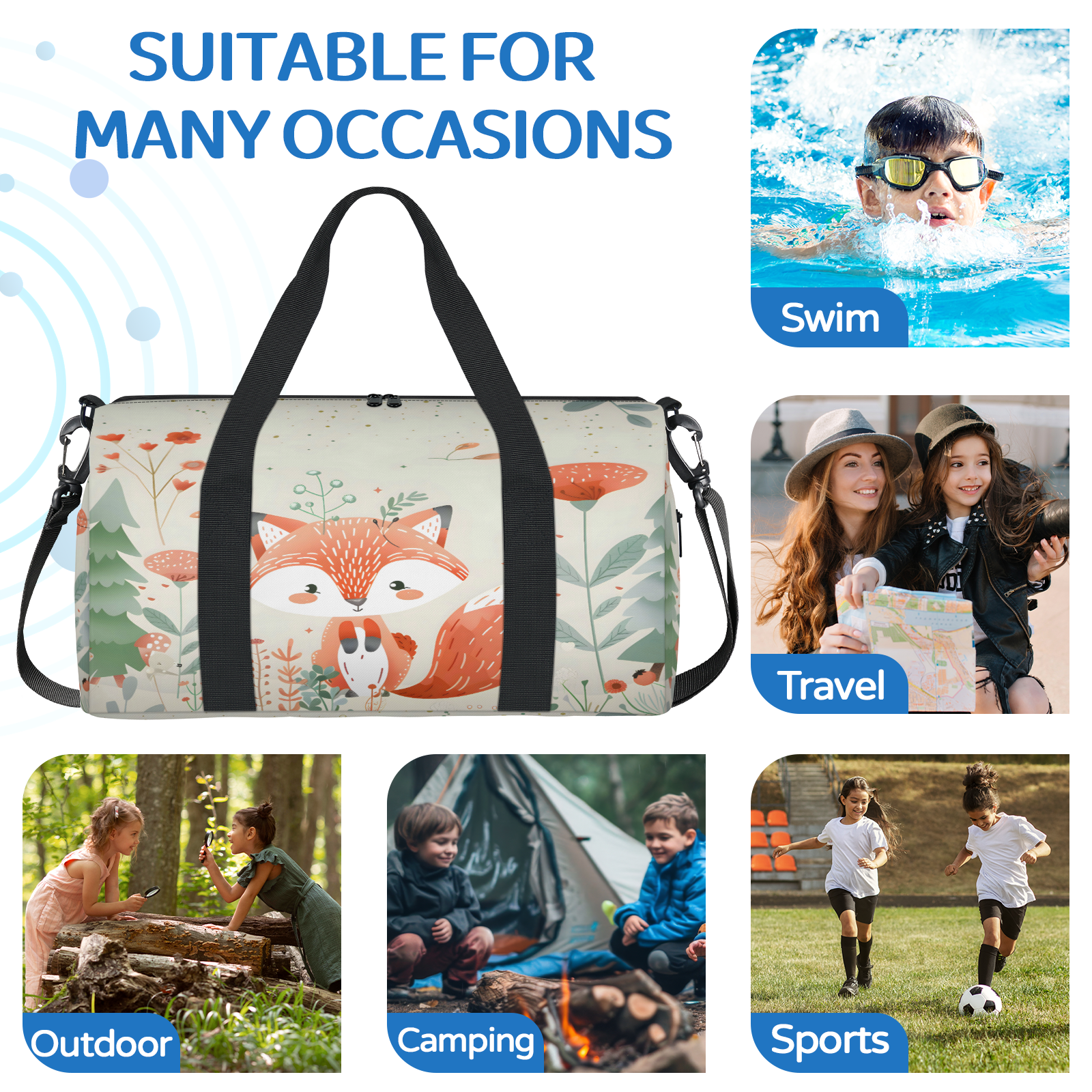 Herdesigns Fox Animals Cute Wildlife Gym Bag for Women, Duffle Bag for Travel Sport, Lightweight Waterproof Carry on Weekender Overnight Dance Yoga Workout Bags