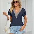thumbnail image 3 of Defitshape Women's V Neck Top Plus Size T Shirt Soft Fashion Basic Loose Crop Short Sleeve Casual Lightweight Shirt Navy Large, 3 of 4