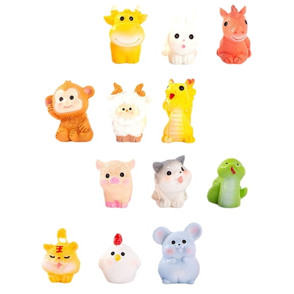 IDEANATEGRATE Miniature Animal Figurines Resin 12Pcs 2.9x0.8In