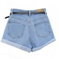thumbnail image 2 of Maynos Women's Retro High Waisted Rolled Denim Jean Shorts with Pockets, 2 of 13
