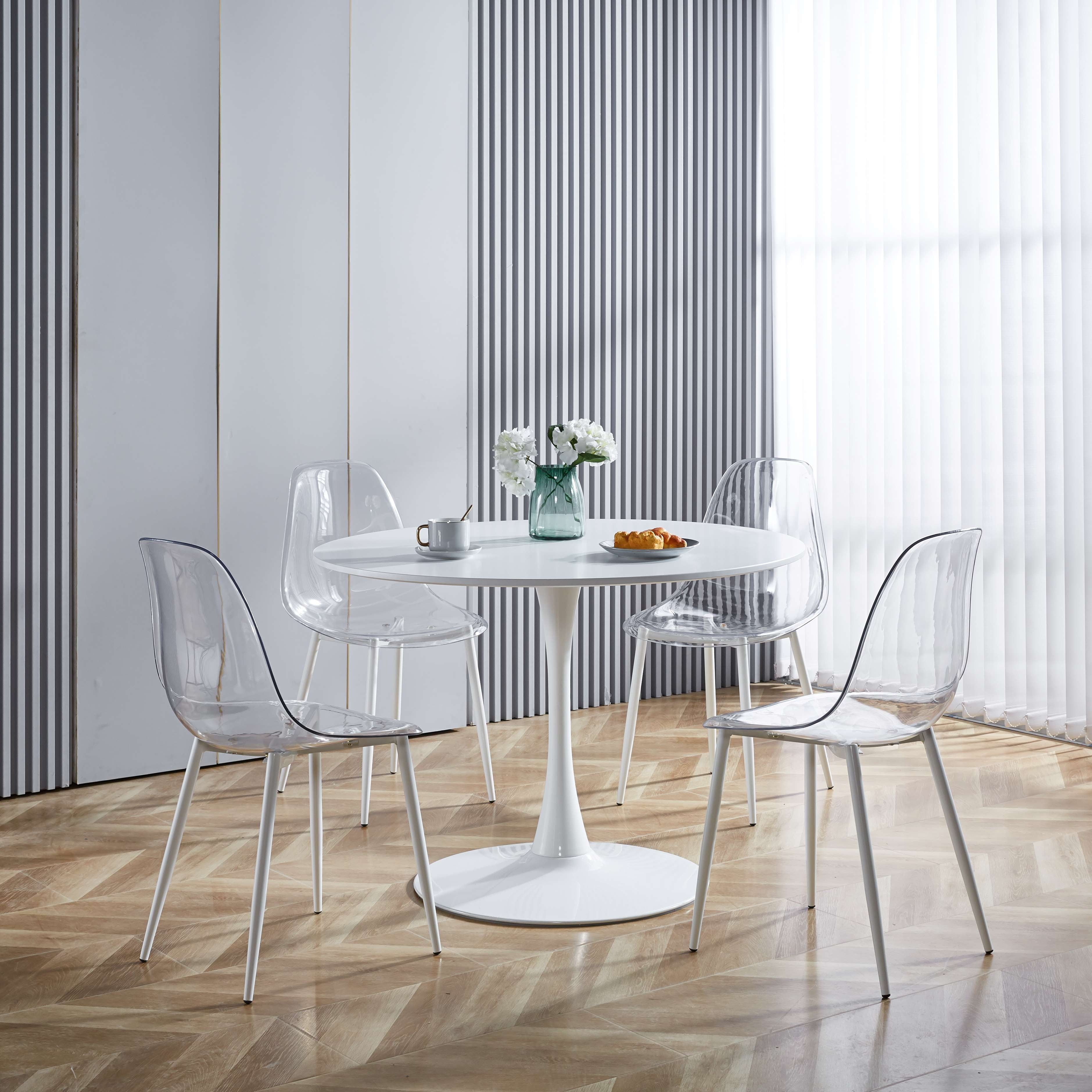 MAYEERTY Modern Plastic Chair Set of 4 Iron Tube Legs Dining Living Room