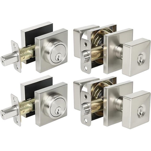 Cielsa Dawn Square Front Door Lock Set,Single Cylinder Deadbolt and Knob with Lock, Keyed Alike Door Locks for Front Door(Satin Nickel,2pack-Set)