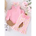 thumbnail image 2 of Suealasg 3Pcs Baby Girls Fall Outfits 3 6 9 12 18 Months Infant Girls Cold Shoulder Long Sleeve Ribbed Romper Daisy Flare Pants Headband Casual Autumn Clothes for Newborn Girls, 2 of 7