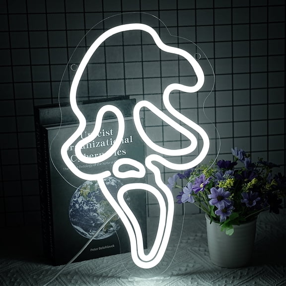 Ghost Face Neon Sign,Halloween Skull Neon Light for Bedroom,Game Room, Mancave, Bar Halloween Party Gifts