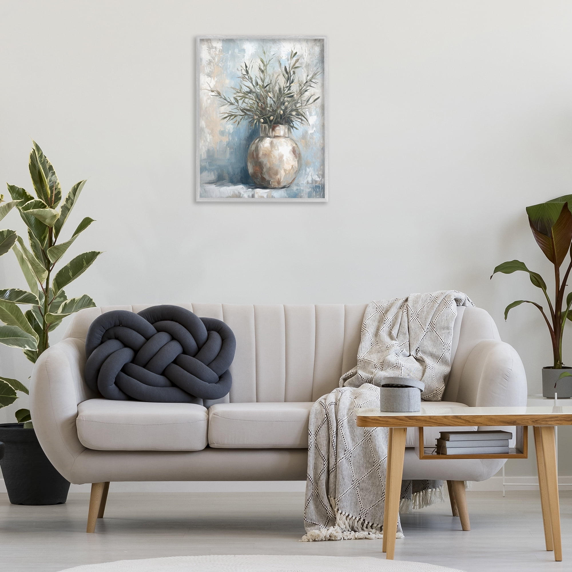 Stupell Industries Potted Olive Branches Botanical & Floral Painting Gray Framed Art Print Wall Art, 24 x 30