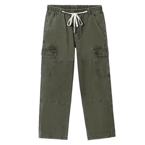 Dagugfen Mens Jean Pants Drawstring Elastic Waist Straight Leg Loose Fashion Casual Cargo Pants Fall Winter