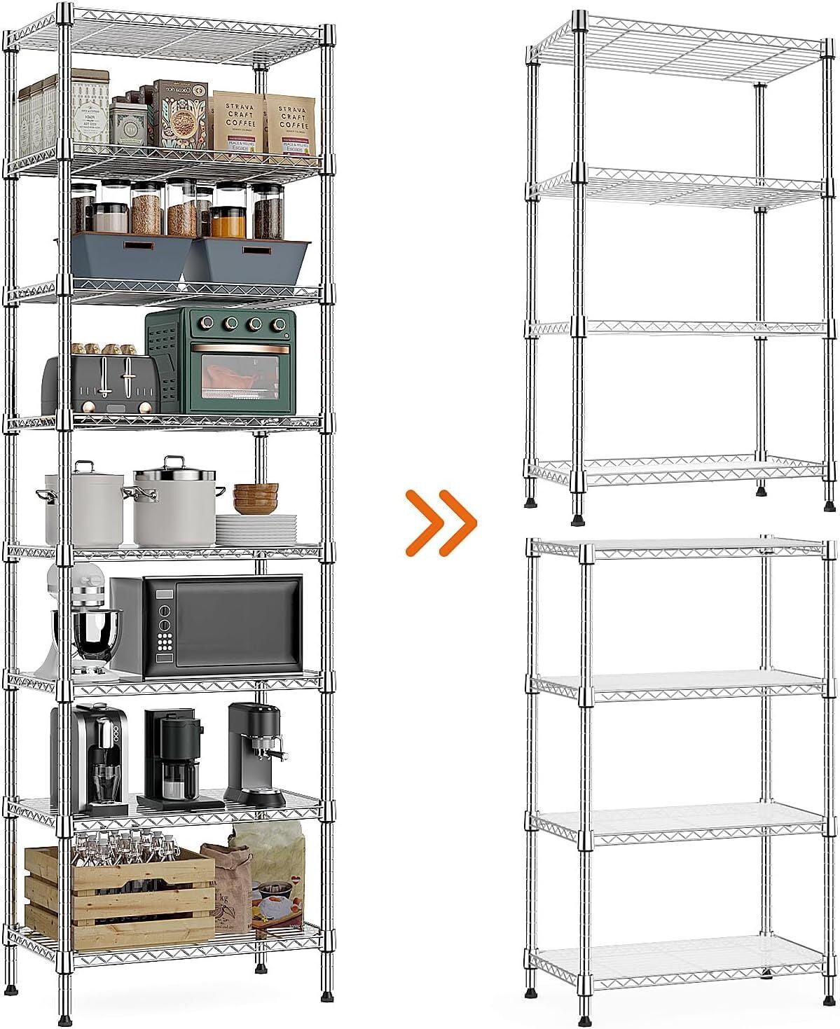 M MZG 8-Tier Metal Wire Shelf, Height Adjustable, 13.8"D x 23.6"W x 79.5"H, Silver