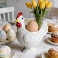 thumbnail image 7 of HYLLai Ceramic Chicken Egg Holder, Rustic Easter Decor for Tabletop, Kitchen Counter, or Spring Display (White), 7 of 7