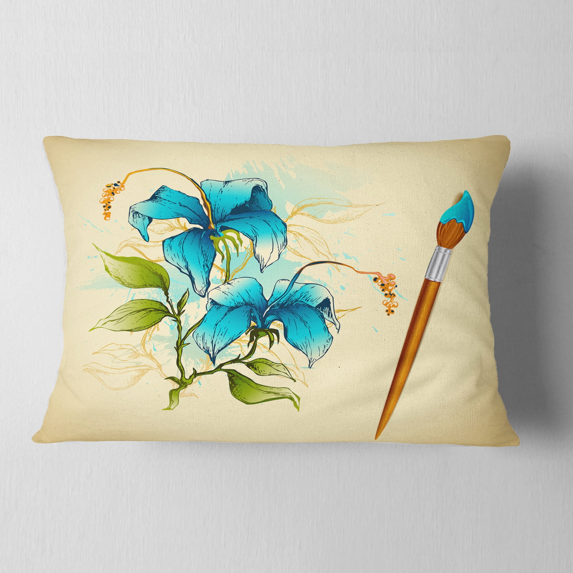 Designart Flower with Brush Illustration - Floral Throw Pillow - 12x20