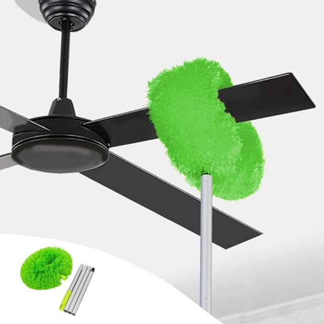 Plertrvy Green Fan Cleaner Duster Reusable Microfiber Ceiling Fan Cleaner Removable Duster With Extension Pole Adjusts 13 To 55 Inch For Cleaning Walls Bookshelves Furniture Door Window Top