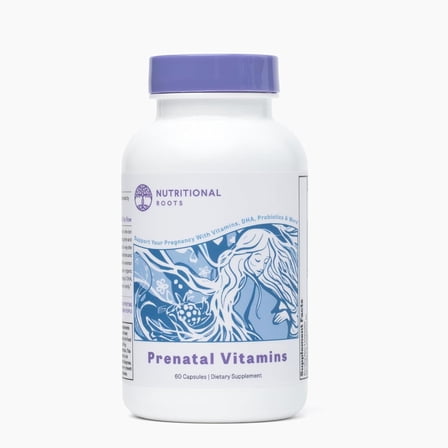 Nutritional Roots Prenatal Vitamins with DHA - Whole Food Vitamins with Folate, Probiotics and Regenerative Organic Ingredients, Without Iron, Without Iodine, Bump It Up, 30 Servings