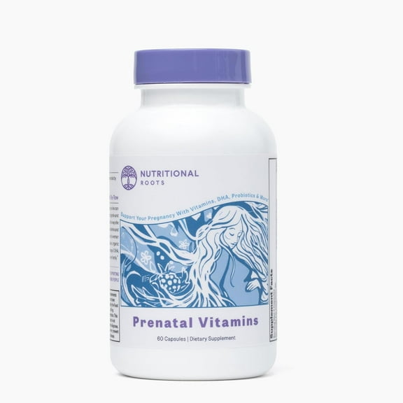 Nutritional Roots Prenatal Vitamins with DHA - Whole Food Vitamins with Folate, Probiotics and Regenerative Organic Ingredients, Without Iron, Without Iodine, Bump It Up, 30 Servings