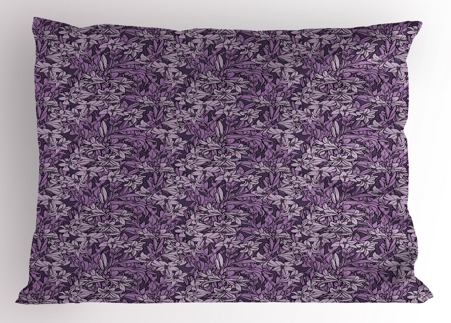 Garden Pillow Sham, Flourishing Lilies in Purple Shades Vintage Style