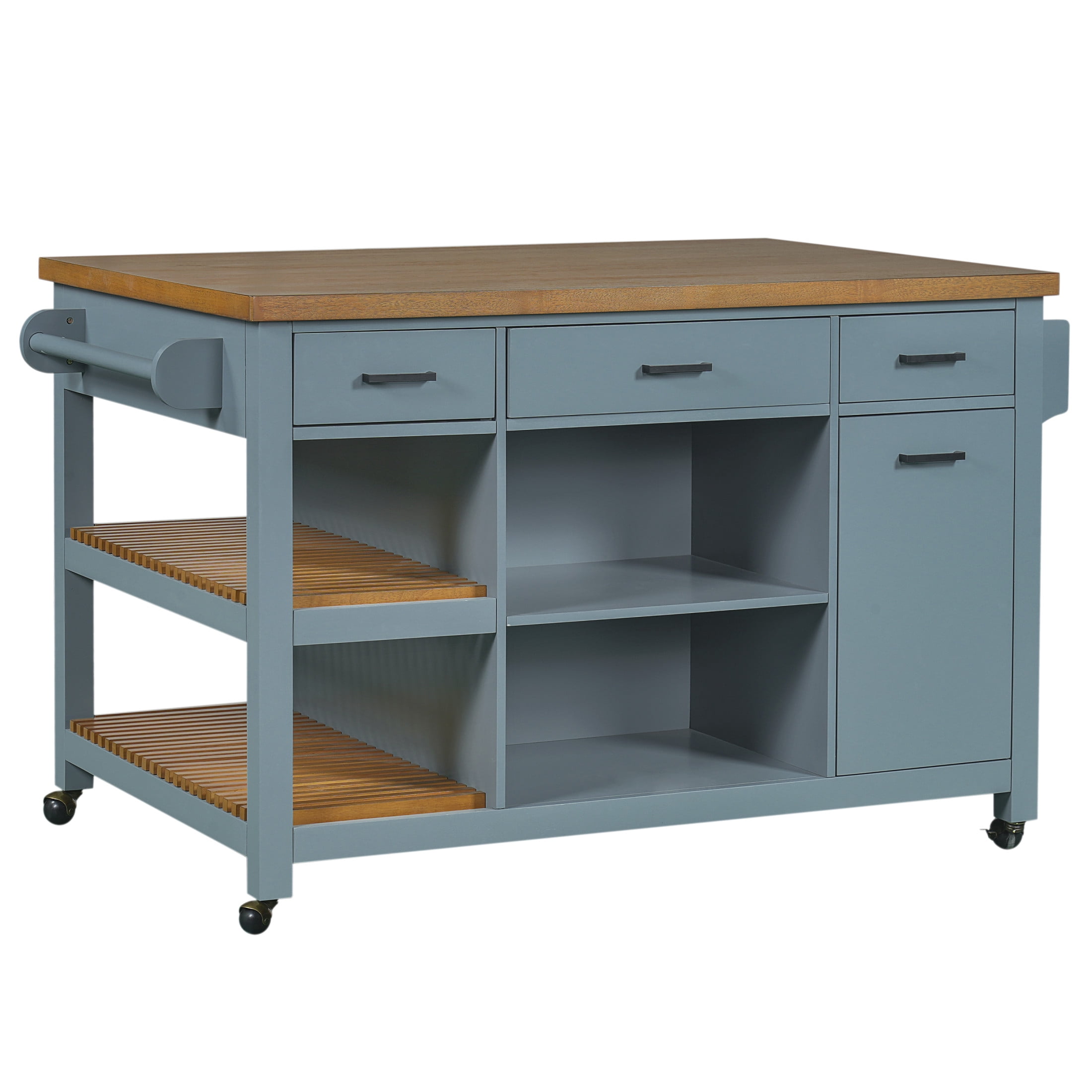Christopher Knight Home 52" Modern Kitchen Island Cart with Wood Top, Storage Cabinet, Blue Gray